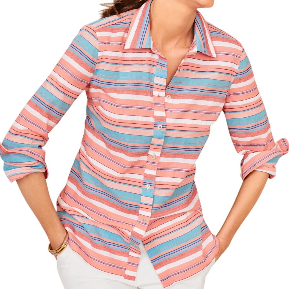 Talbots Women's Striped Button Down Shirt Long Sleeve Blouse Top Size XLP Preppy
